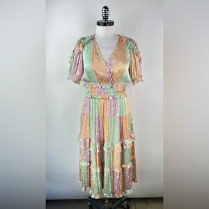 💚 3140. Midi Puff Sleeve Boho Print Ruffled Tiered Dress